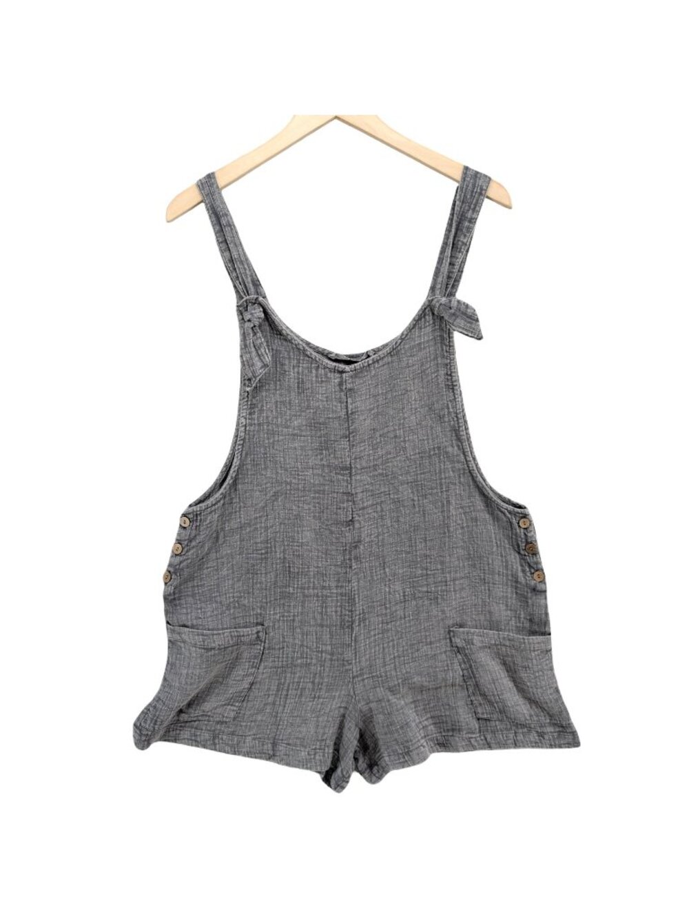 Kiwi + Punch Gauze Romper Womens Gray Wide Leg Sleeveless Oversized 3" Size M